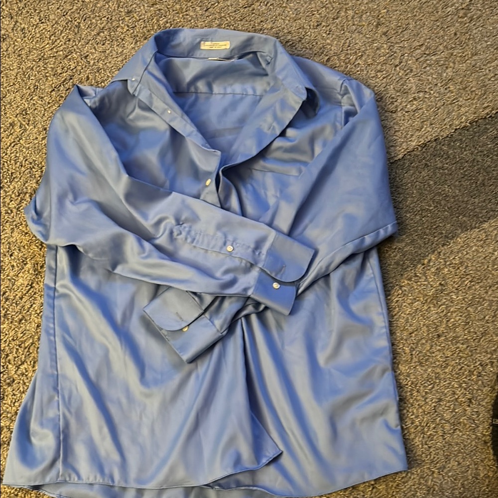 Blue Satin Button-Up Shirt